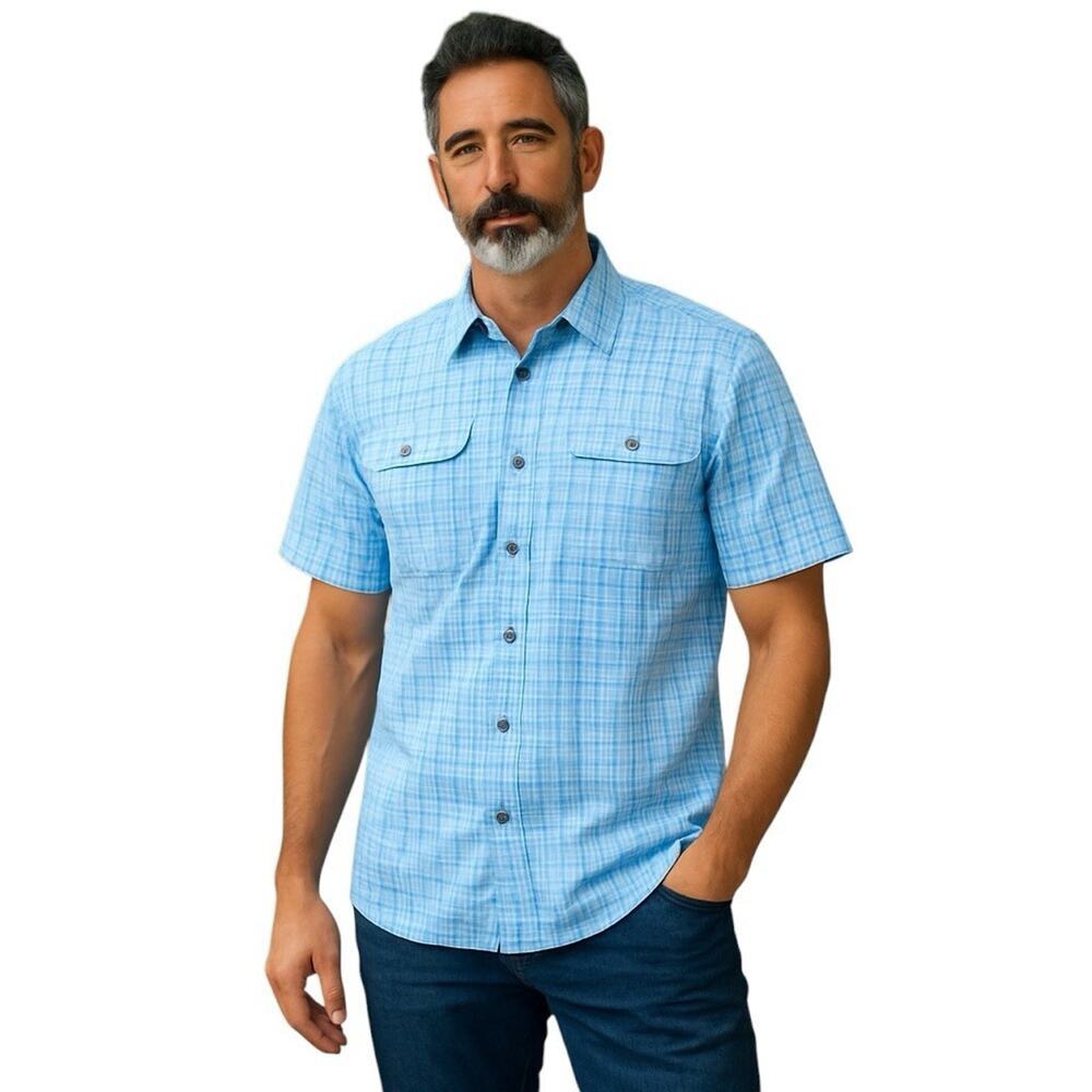 Men’s Fish Gear Aransas Pass Tri Plaid Victoria Blue/Beach Glass Size Medium